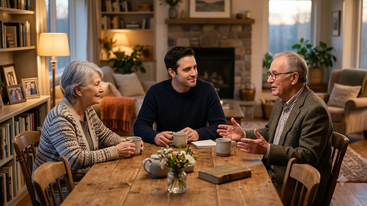 Indian family discussing a household problem together