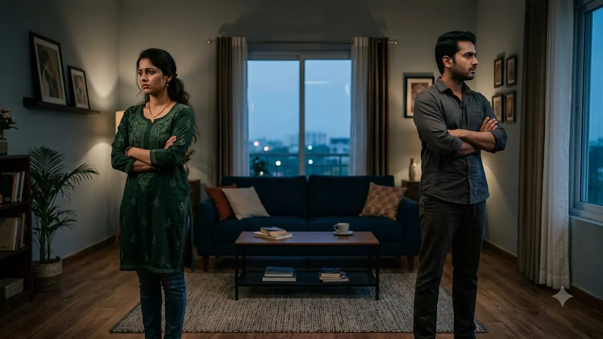 Husband and wife experiencing emotional disagreement at home
