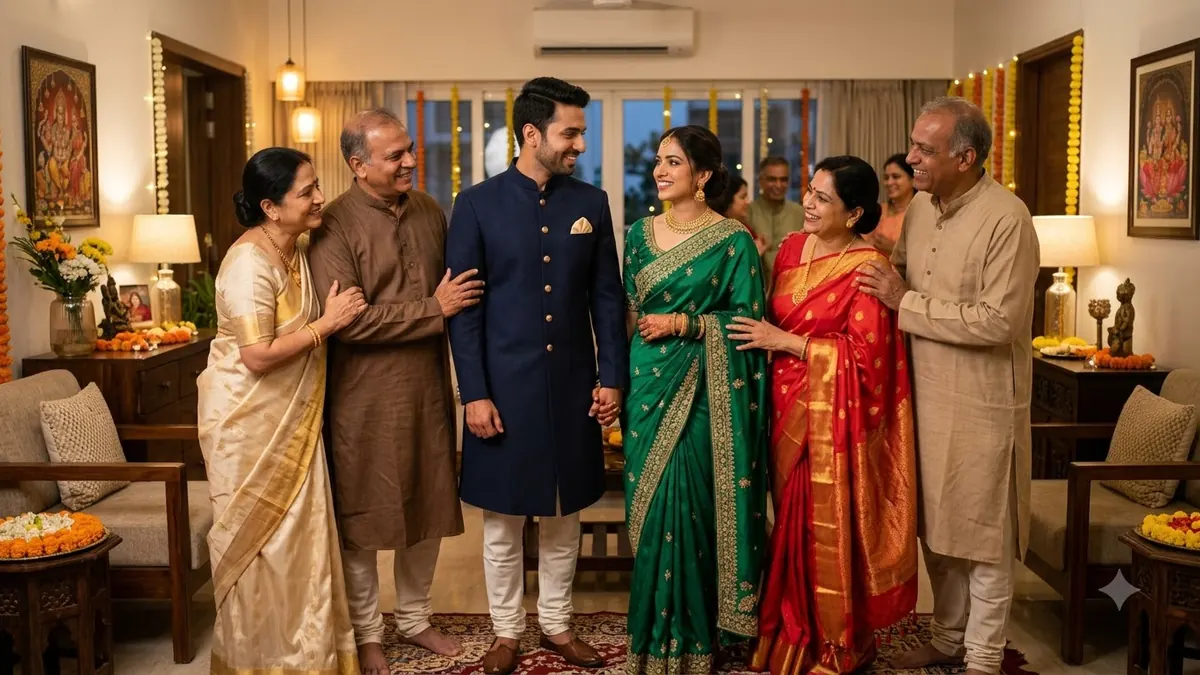 Indian couple receiving family support for love marriage