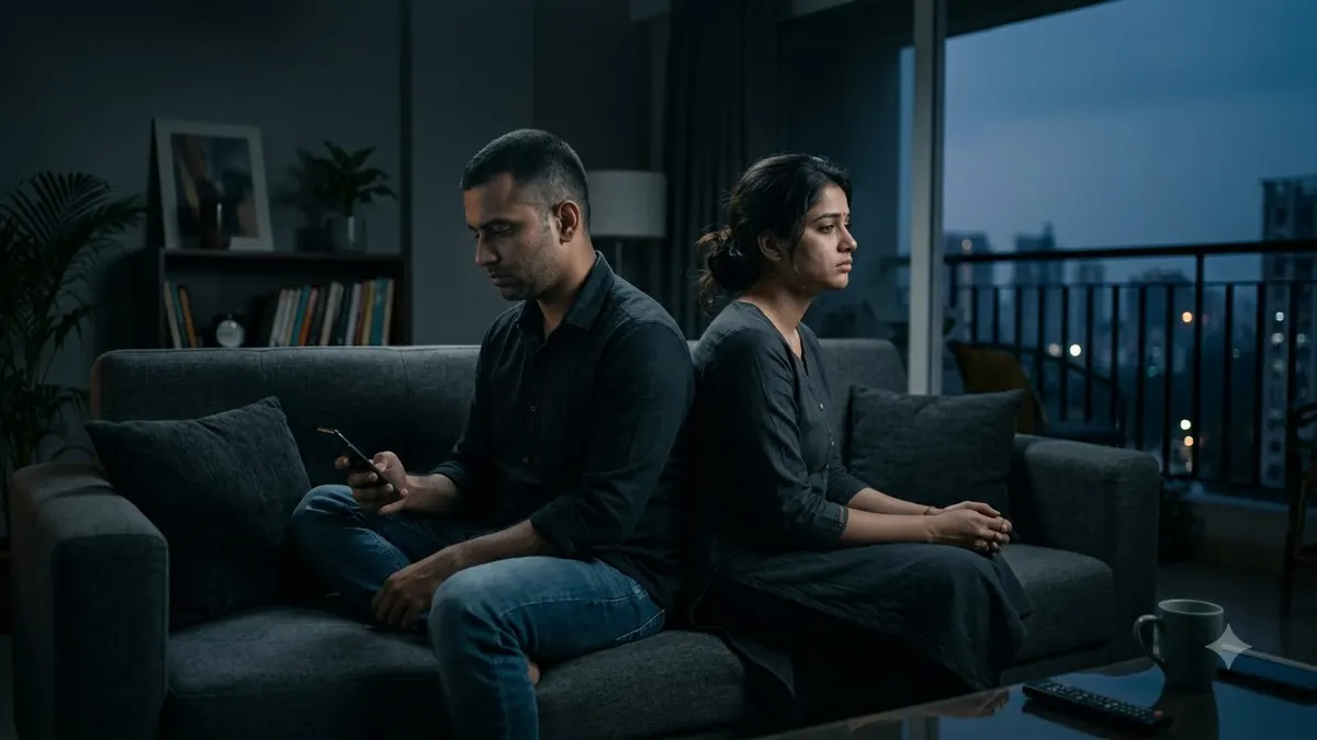 Couple facing emotional distance during a relationship problem