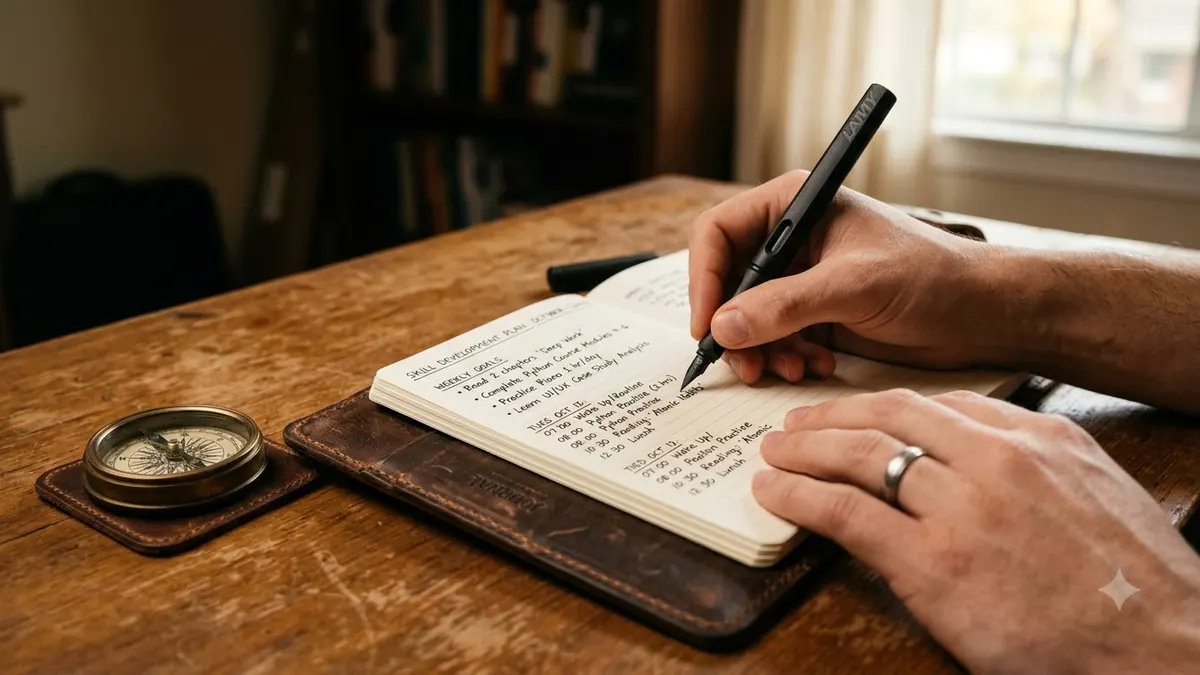 Person writing a practical study and career development plan