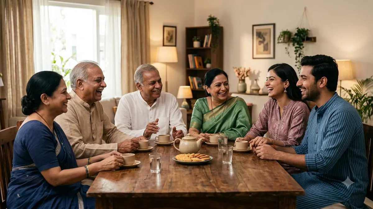 Couple and parents discussing a proposed love marriage