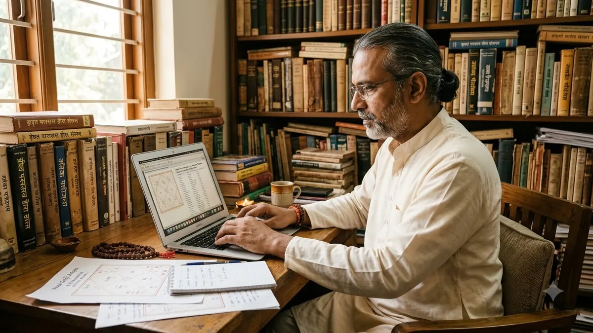 Astrologer preparing a digital birth chart report
