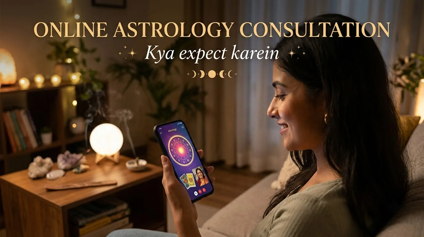 Illustration of a person preparing notes for an online astrology consultation